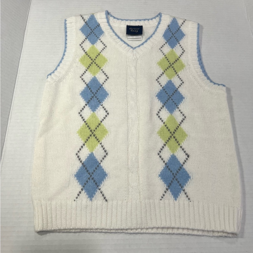 Cozy Kids Argyle Sweater Vest - White, Blue, Green